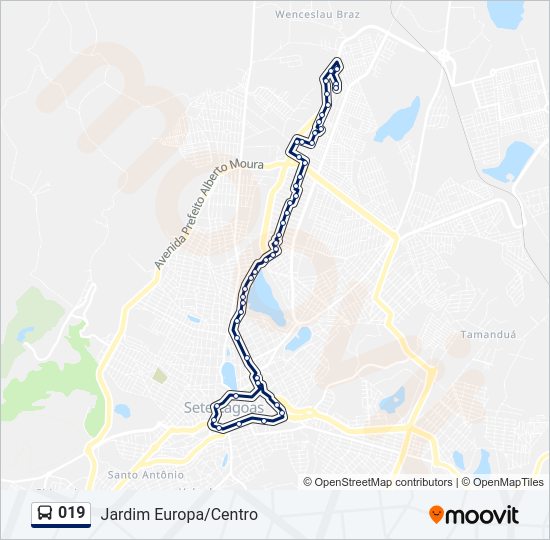 Mapa da linha 019 de ônibus