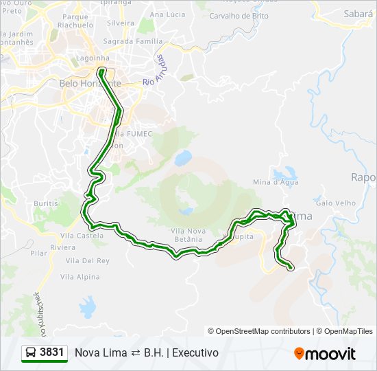 Mapa da linha 3831 de ônibus