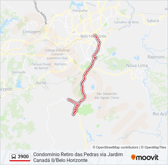 Mapa da linha 3900 de ônibus