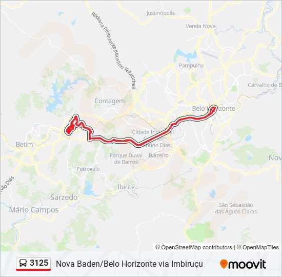 Mapa da linha 3125 de ônibus