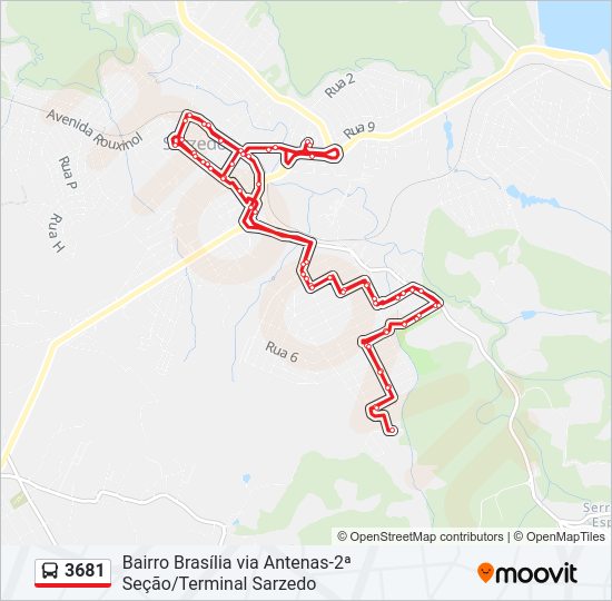 Mapa da linha 3681 de ônibus