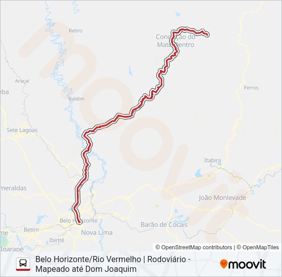 Mapa da linha SERRO 1080 de ônibus