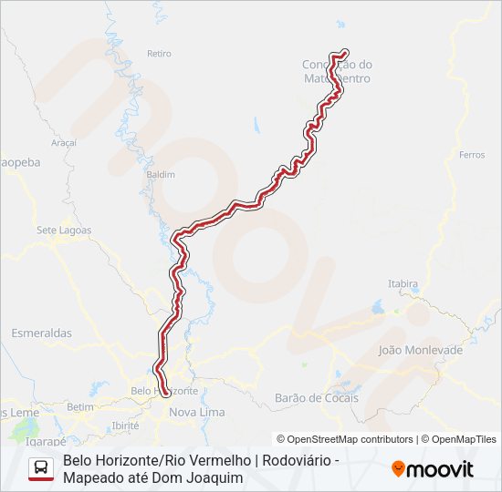 Mapa da linha SERRO 1080 de ônibus