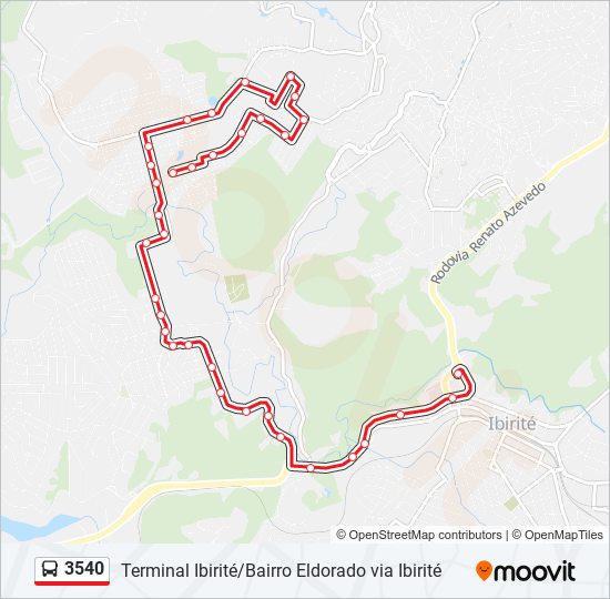 Mapa da linha 3540 de ônibus