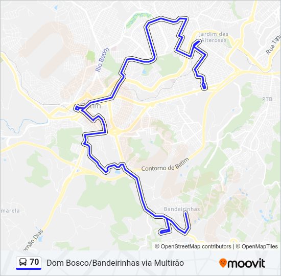 Mapa da linha 70 de ônibus