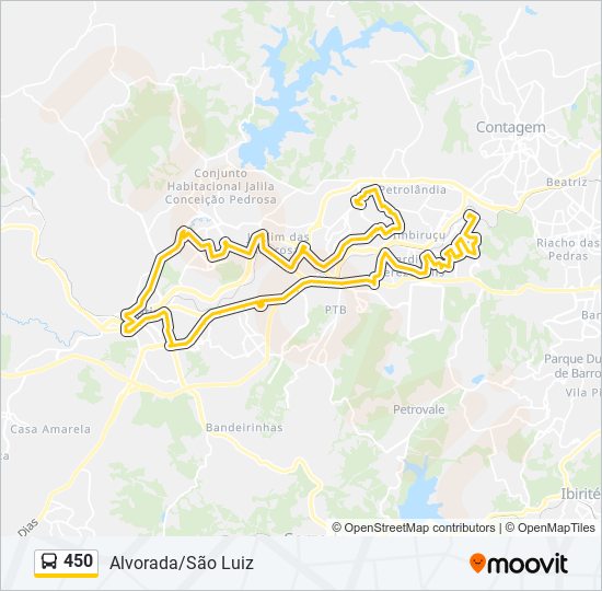 Mapa da linha 450 de ônibus