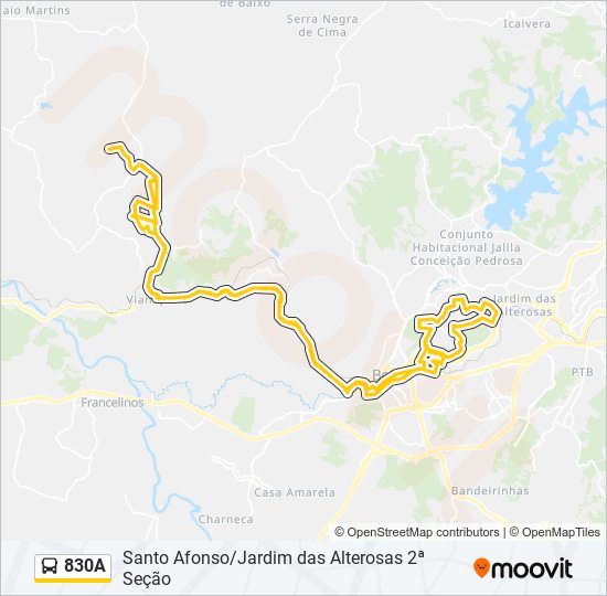 Mapa da linha 830A de ônibus