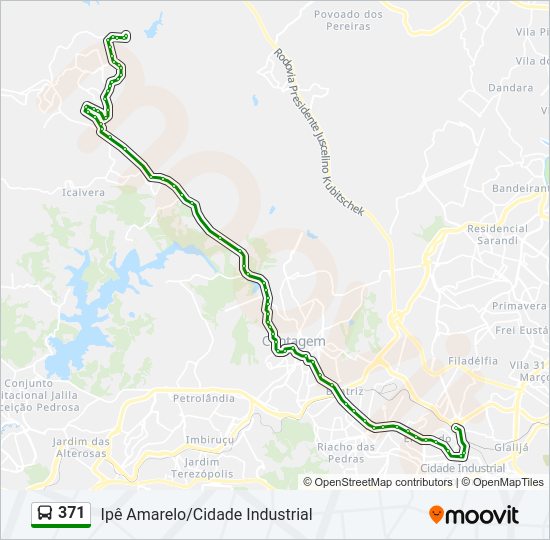 Mapa da linha 371 de ônibus