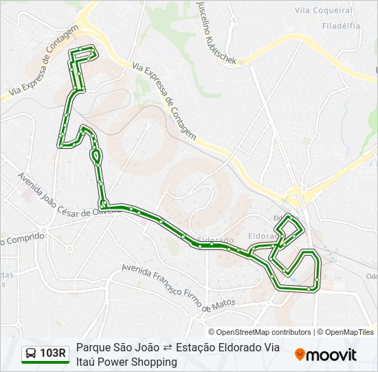 Mapa da linha 103R de ônibus