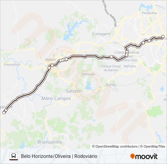 Mapa da linha OLIVEIRA (SARITUR) de ônibus