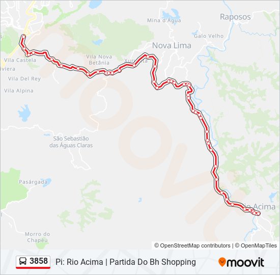 Mapa da linha 3858 de ônibus