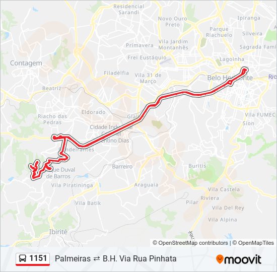 Mapa da linha 1151 de ônibus