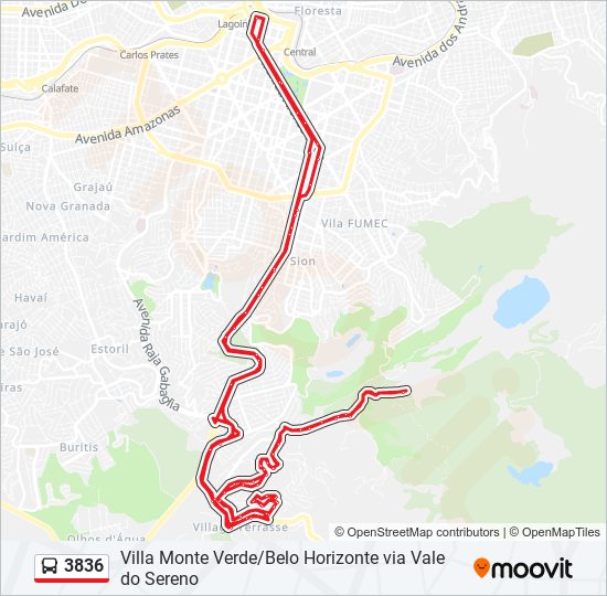 Mapa da linha 3836 de ônibus