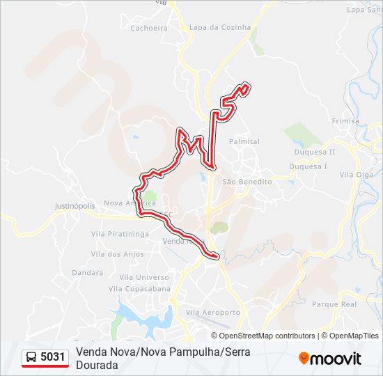 Mapa da linha 5031 de ônibus