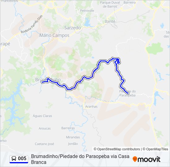 Mapa da linha 005 de ônibus