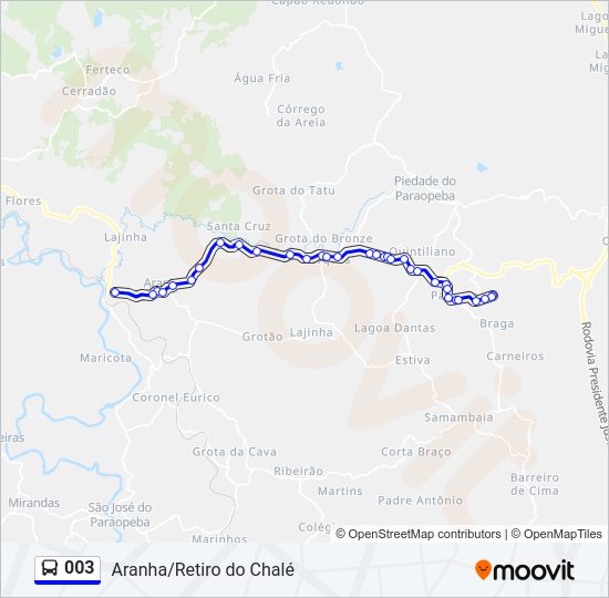 Mapa da linha 003 de ônibus