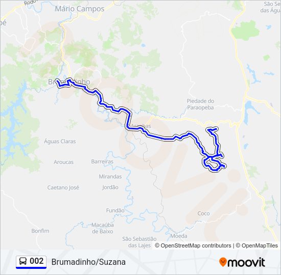 Mapa da linha 002 de ônibus