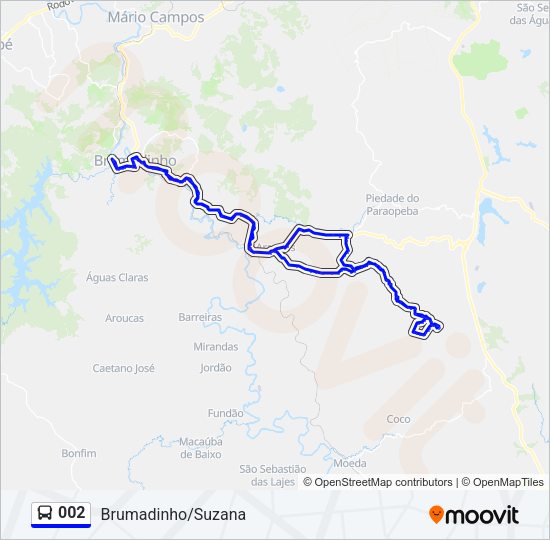 Mapa da linha 002 de ônibus