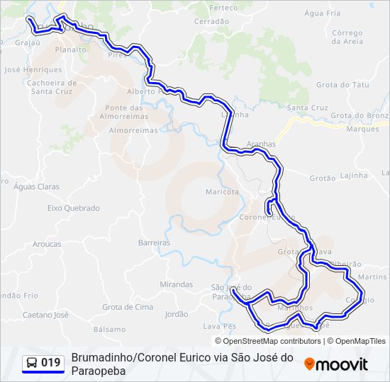 Mapa da linha 019 de ônibus