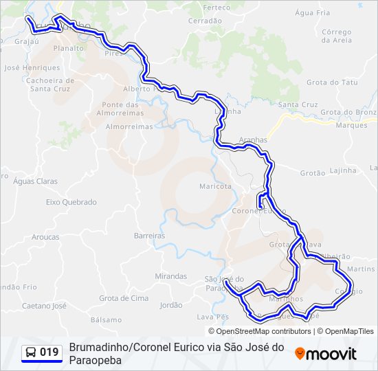 Mapa da linha 019 de ônibus
