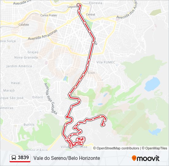 Mapa da linha 3839 de ônibus