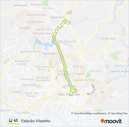 Mapa da linha 65 de ônibus