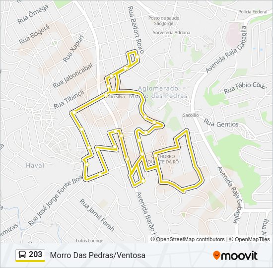 Mapa da linha 203 de ônibus