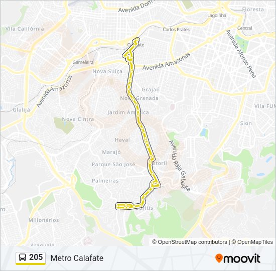 Mapa da linha 205 de ônibus