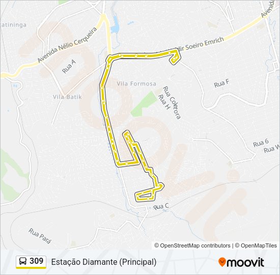 Mapa da linha 309 de ônibus