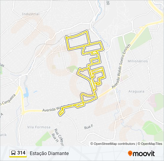 Mapa da linha 314 de ônibus