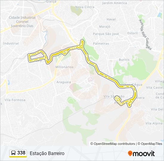 Mapa da linha 338 de ônibus