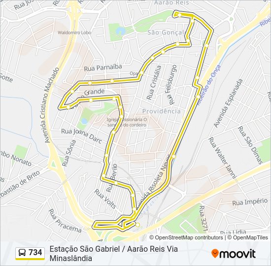Mapa da linha 734 de ônibus