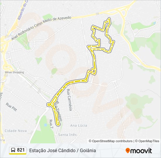 Mapa da linha 821 de ônibus