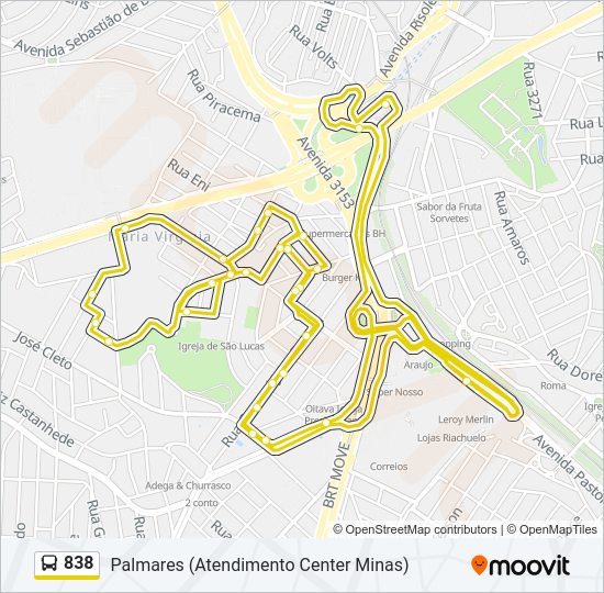 Mapa da linha 838 de ônibus