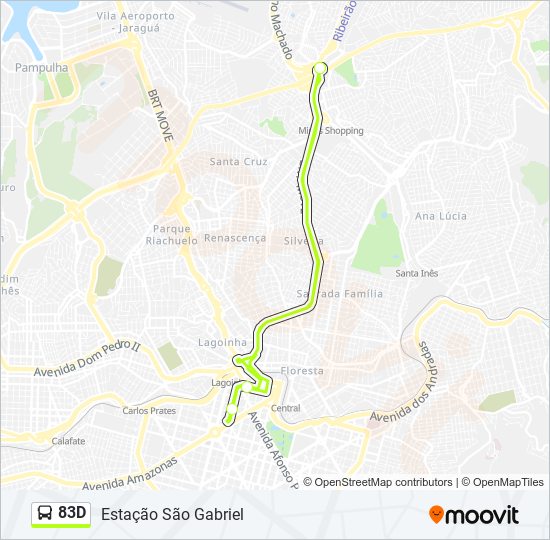 Mapa da linha 83D de ônibus