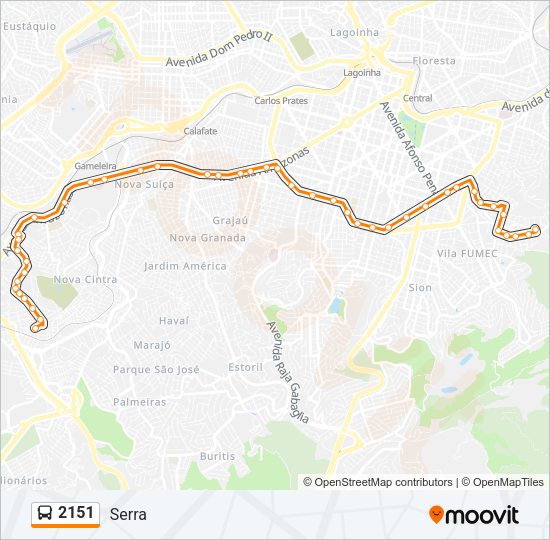 Mapa da linha 2151 de ônibus