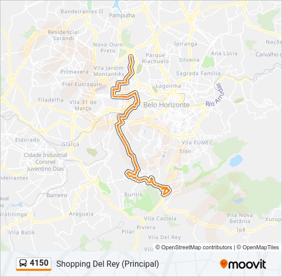 Mapa da linha 4150 de ônibus