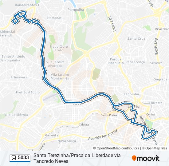 Mapa da linha 5033 de ônibus