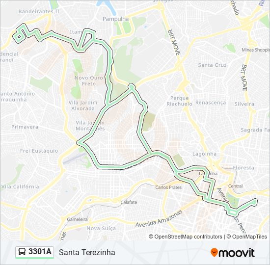 Mapa da linha 3301A de ônibus