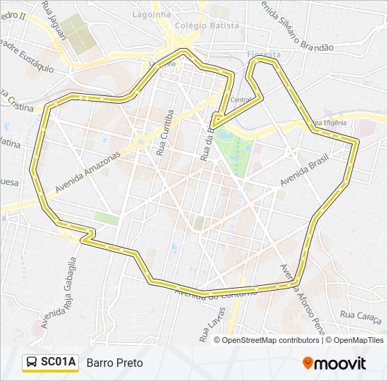 Mapa da linha SC01A de ônibus