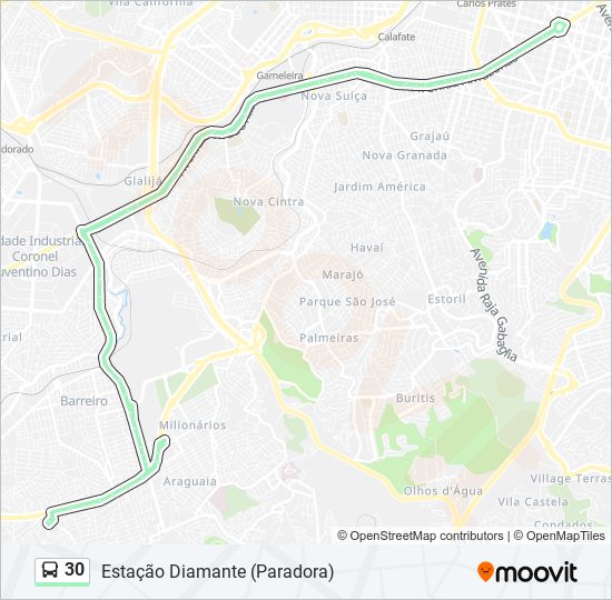 Mapa da linha 30 de ônibus