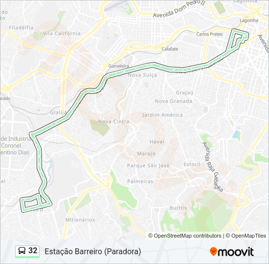 Mapa da linha 32 de ônibus