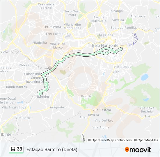 Mapa da linha 33 de ônibus