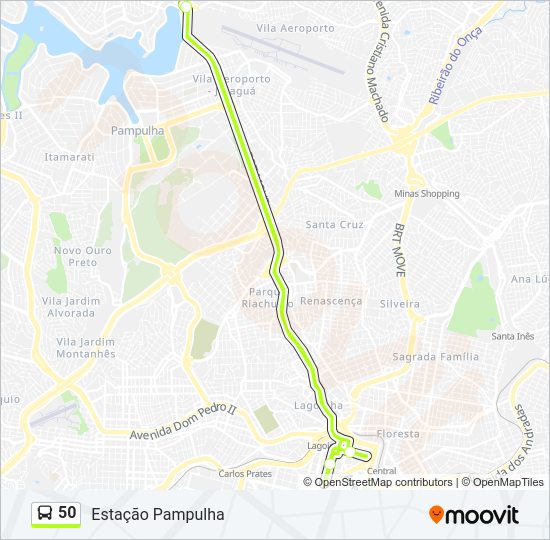 Mapa da linha 50 de ônibus