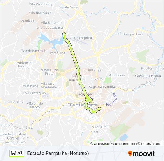Mapa da linha 51 de ônibus