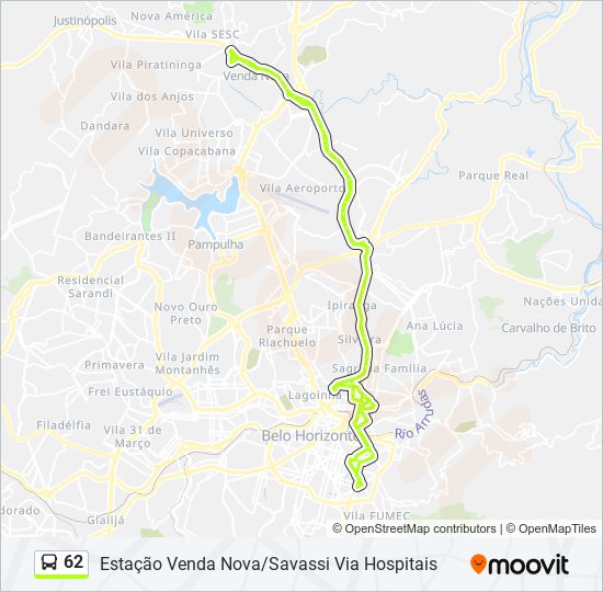 Mapa da linha 62 de ônibus