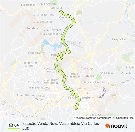 Mapa da linha 64 de ônibus