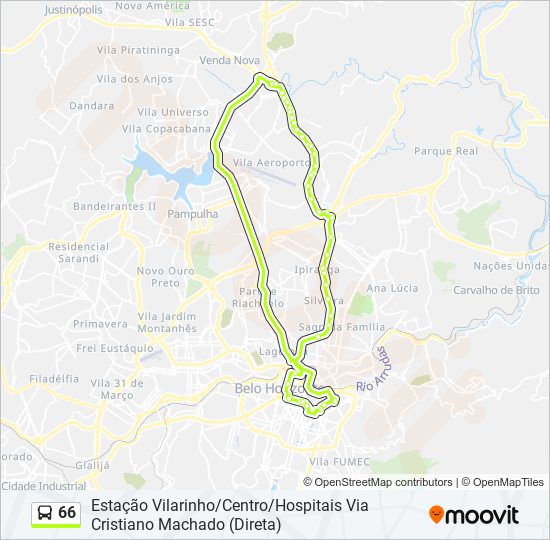 Mapa da linha 66 de ônibus