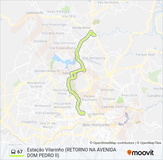 Mapa da linha 67 de ônibus