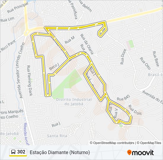 Mapa da linha 302 de ônibus